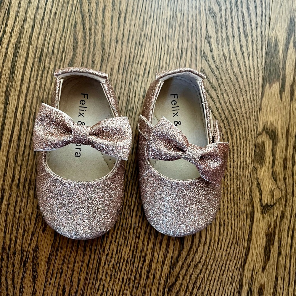 Glitter Leather Infant Baby Shoes Rose Gold
